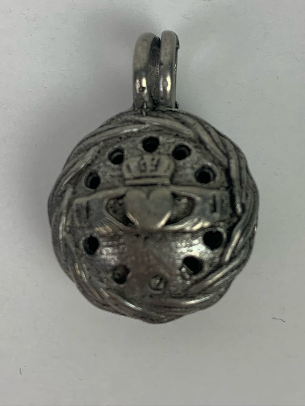 silver-toned pewter Claddagh aroma Oil diffuser locket pendant Irish Necklace
